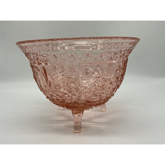 McKee Snappy Vintage Innovation Line Pink PresCut Floral Flared Footed Bowl MCM - Picture 7 of 16